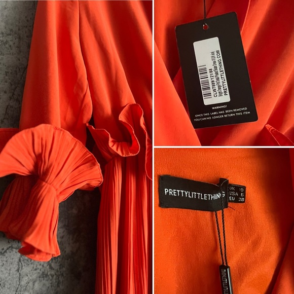 Stunning Orange dress with deep v neck and ruffle detail spring/summer dress - Picture 13 of 15